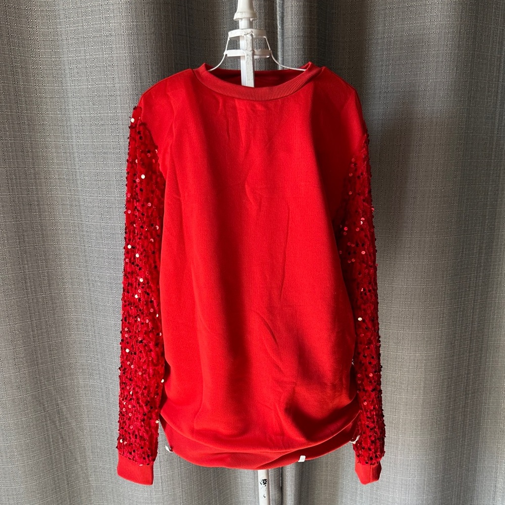 Girls' Red Sequin Sleeve Sweatshirt